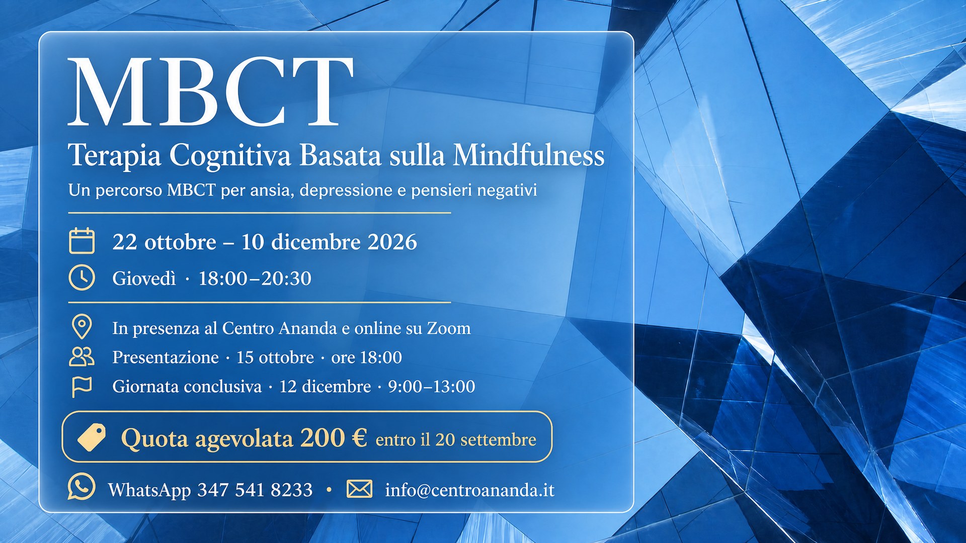 MBCT – percorso per ansia, depressione e pensieri negativi